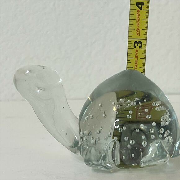 Vintage Clear Art Glass Turtle Figurine 1980s Controlled Bubbles Paperweight - Picture 7 of 7